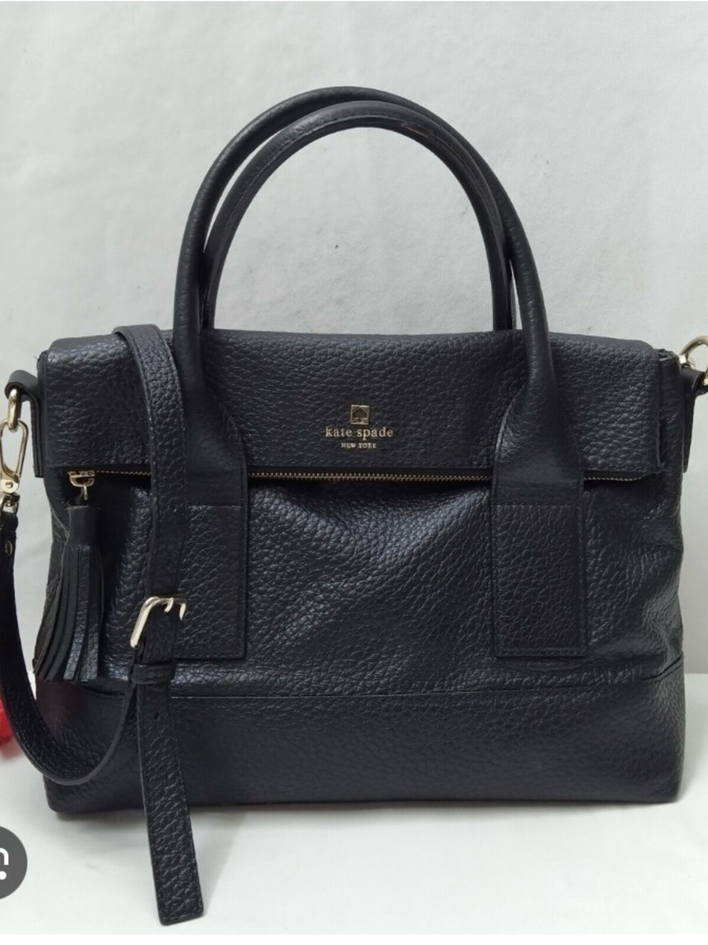 kate spade Black Pebbled Leather Satchel with Gold Hardware